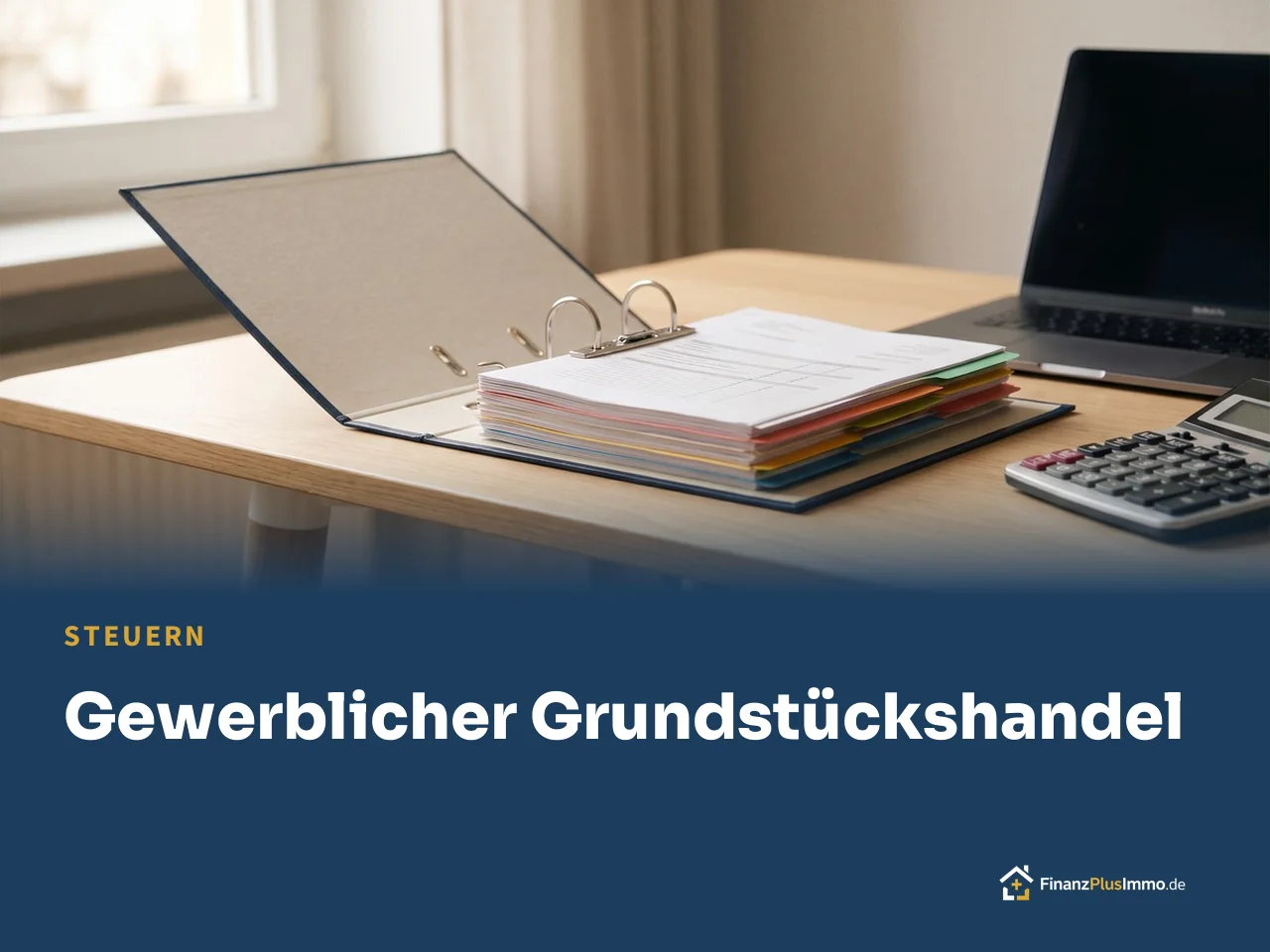 Aufgeschlagener Ordner mit Registern, darunter die Überschrift „Gewerblicher Grundstückshandel“