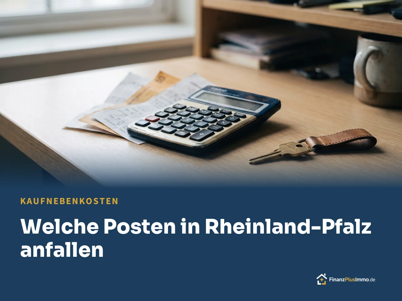 Taschenrechner, Belege, Schlüssel, darunter die Überschrift „Welche Posten in Rheinland-Pfalz anfallen“