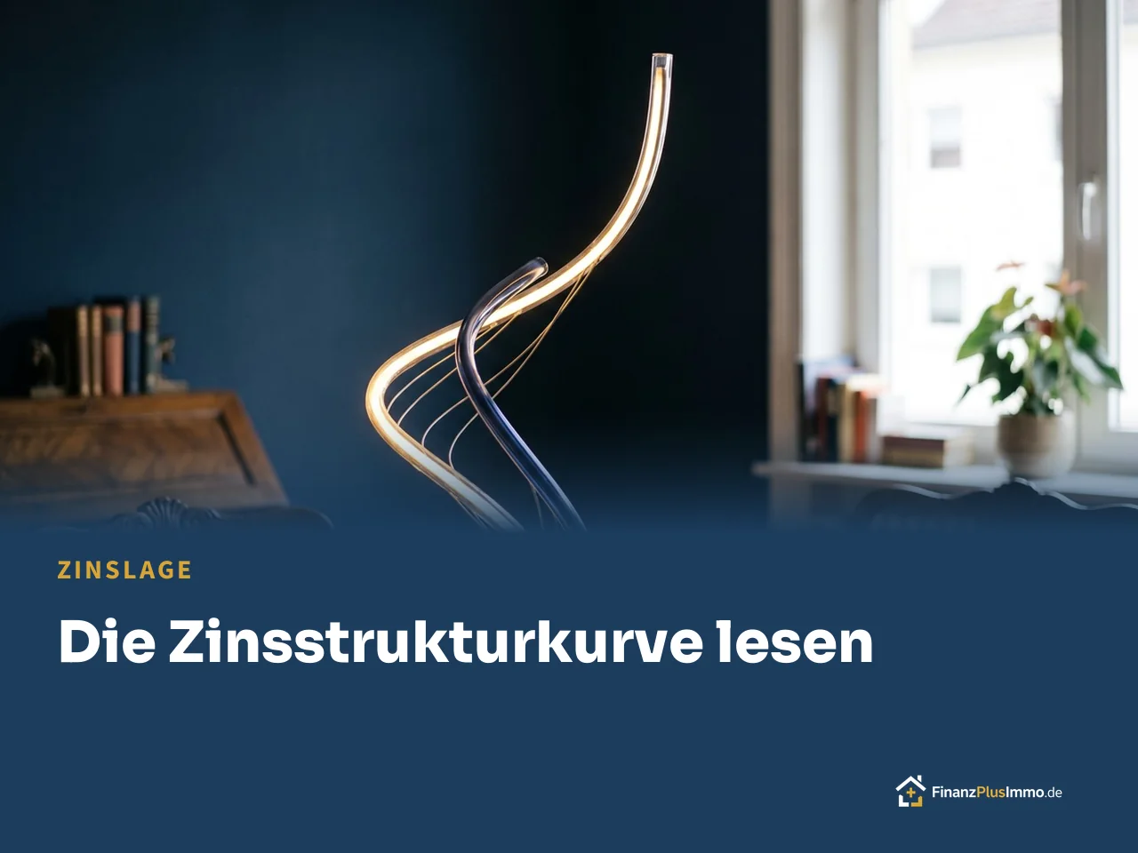 Abstrakte Lichtkurve auf Navy, darunter die Überschrift „Die Zinsstrukturkurve lesen“
