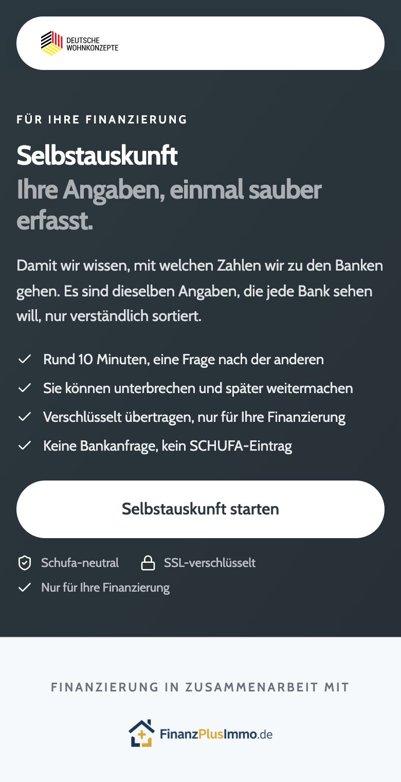 Startseite der Selbstauskunft von Deutsche Wohnkonzepte