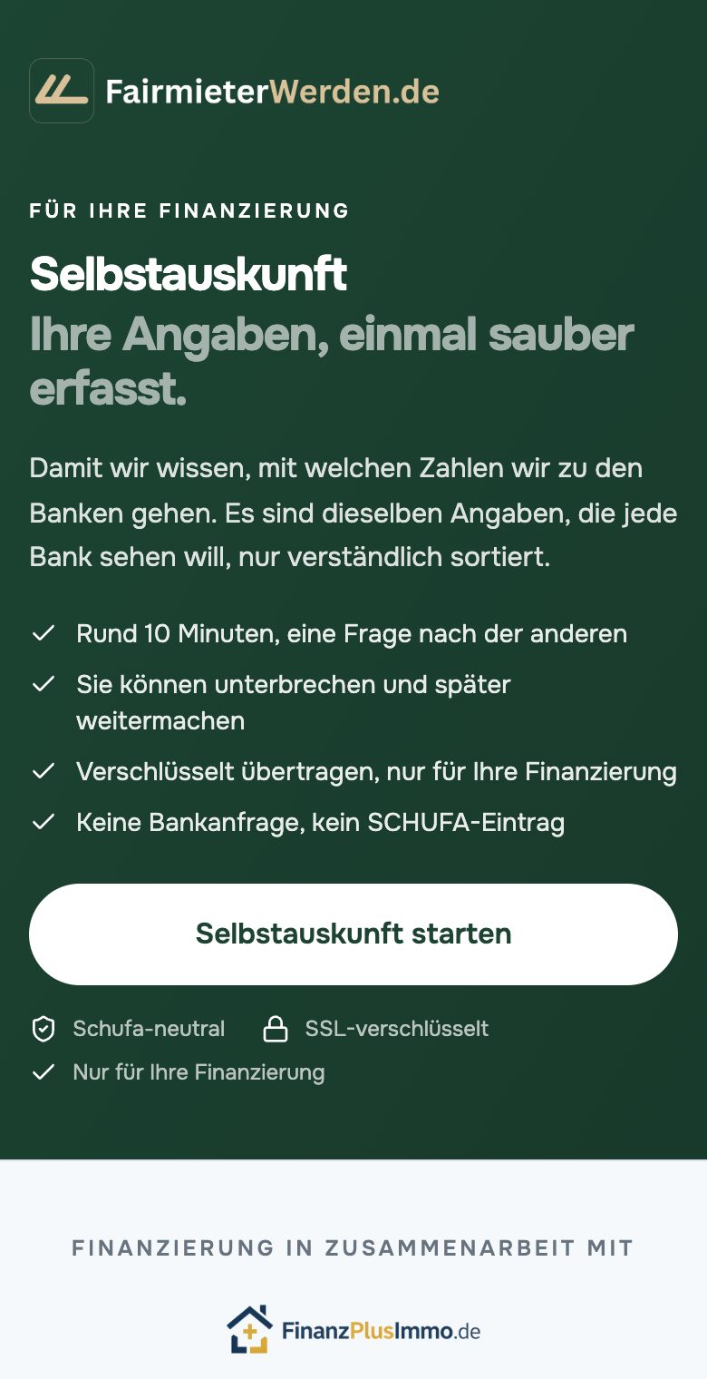 Startseite der Selbstauskunft von FairmieterWerden.de