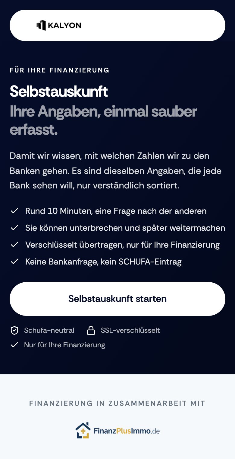 Startseite der Selbstauskunft von Kalyon Immobilien